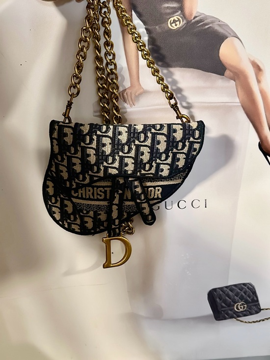 Dior Handbags - Dior Black and Cream Saddle Shoulder Bag with Gold Chain